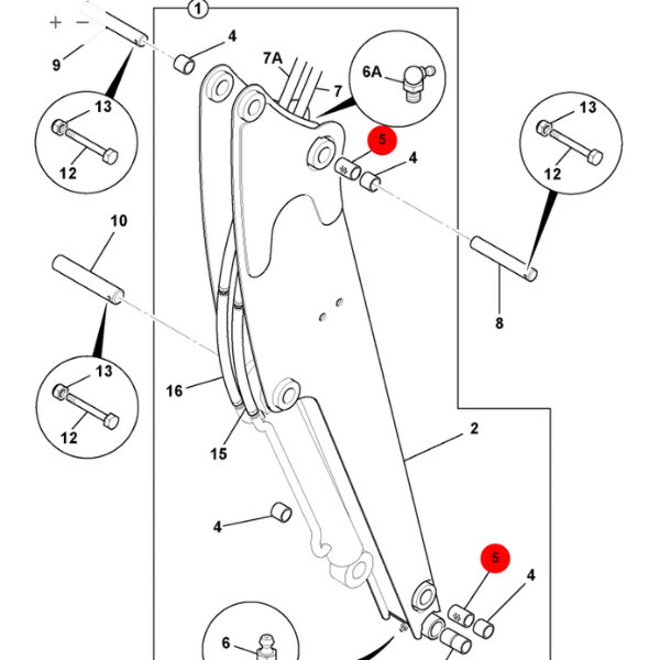 Bucsa distantier brat JCB 8010, 8014, 8016, 8018, 8020 - imagine 2