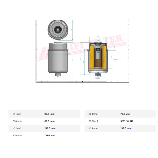 Filtru combustibil JCB 320/A7124, 32/925915, 32/925975 - HIFI - imagine 2
