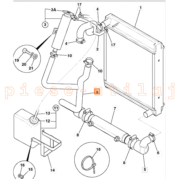 Furtun apa JCB 1CX – legatura radiator–motor - imagine 3